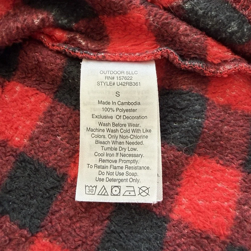 Eddie Bauer Kids Hooded Robe Fleece Red Black Buffalo Plaid Cozy Kids S 7/8‎